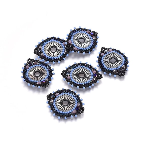 6 pc MIYUKI & TOHO Handmade Japanese Seed Beads Links Loom Pattern with Shell Flat Round Colorful 32~33x26~27x4mm Hole: 2mmDIY