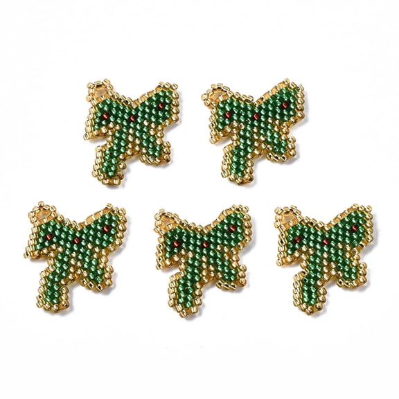 6 pc MIYUKI & TOHO Japanese Seed Beads Handmade Pendants Loom Pattern Bowknot Sea Green 19x21.5x2mm Hole: 1.8mm