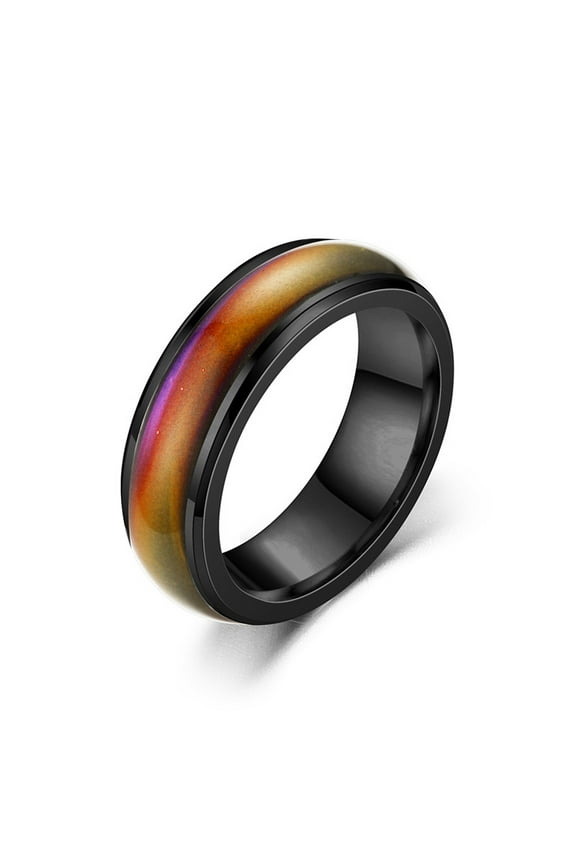 6 pc Mood Ring Temperature Change color Emotion Feeling Stainless Steel Plain Ring for Women Black US Size 10(19.8mm)