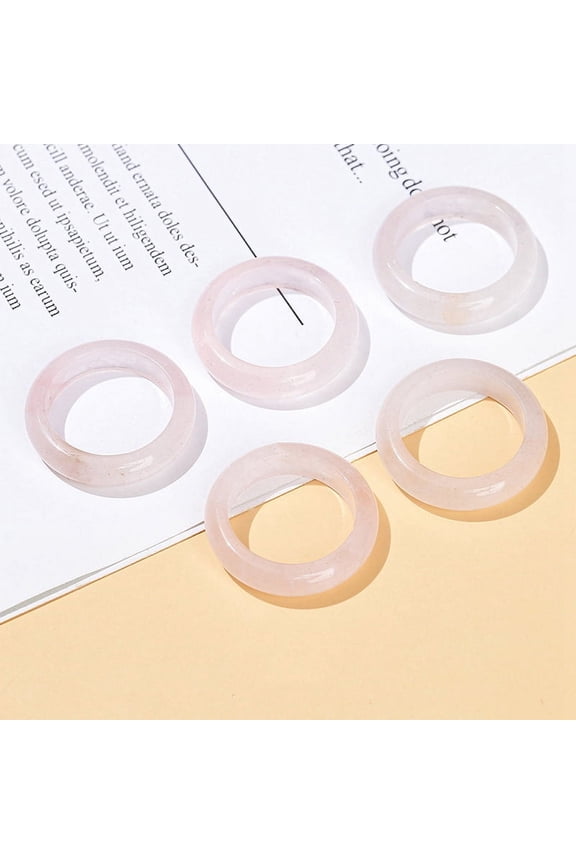 6 pc Natural Rose Quartz Plain Band Finger Rings Inner Diameter: 18~20mm