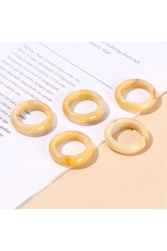 6 pc Natural Yellow Jade Plain Band Finger Rings Inner Diameter: 18~20mm