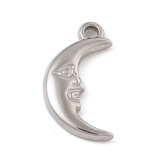 6 pc Non-Tarnish 304 Stainless Steel Pendants Moon with Human Face Charm Stainless Steel color 17.5x9x2.3mm Hole: 1.6mm