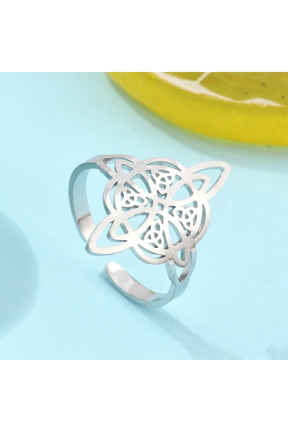 6 pc Non-Tarnish 304 Stainless Steel Witch Knot Open Cuff Rings for Women Stainless Steel Color 23mm Adjustable