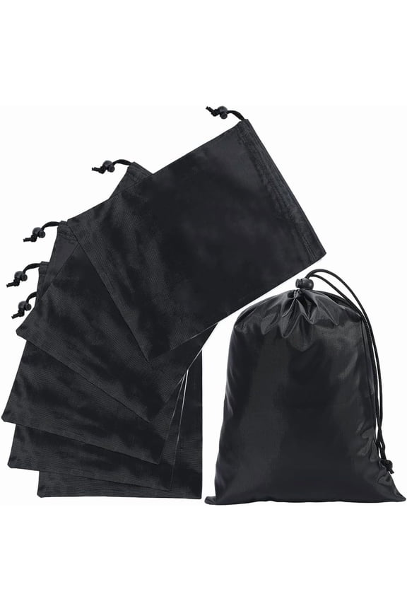 6 pc Nylon Packing Pouches Drawstring Bags Rectangle Black 30x20x0.3cm