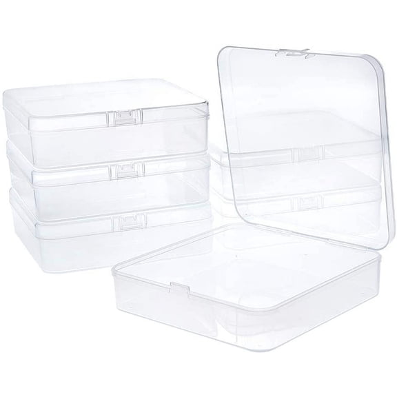 6 pc Polypropylene(PP) Plastic Boxes Bead Storage Containers with Hinged Lid Square Clear 12.5x12.5x3.5cm