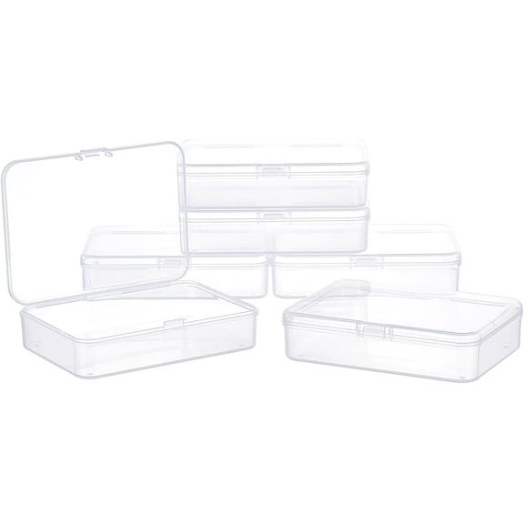 6 pc Polypropylene(PP) Storage Containers Box Case with Lids for Small Items and Other Craft Projects Rectangle Clear 10.5x7.5x2.5cm