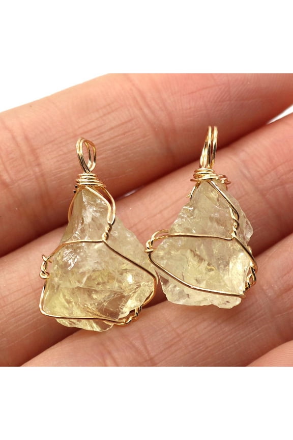 6 pc Raw Rough Natural Citrine Pendants Nuggets Charms with Golden Plated Copper Wire Wrapped 18~30x12~22mm