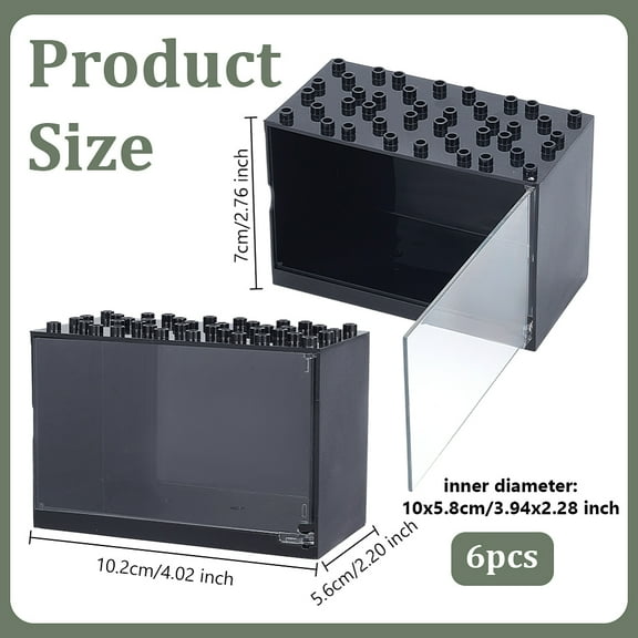 6 pc Rectangle Acrylic Minifigures Display Case Dustproof Dolls Storage box for Models Toys Action Figures Black 10.2x5.6x7cm