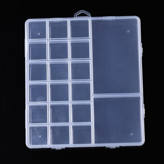 6 pc Rectangle Polypropylene(PP) Bead Storage Containers with Hinged Lid and 20 Grids for Jewelry Small Accessories Clear 19x17x1.8cm Hole: 17x6mm Compartment: 29x29mm and 70x70mm and 113x70mm
