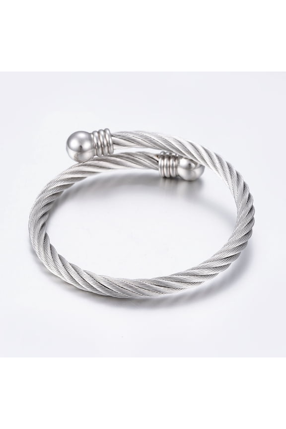 6 pc Resistant 304 Stainless Steel Torque Bangles Stainless Steel Color 2-1/8 inch(55mm)