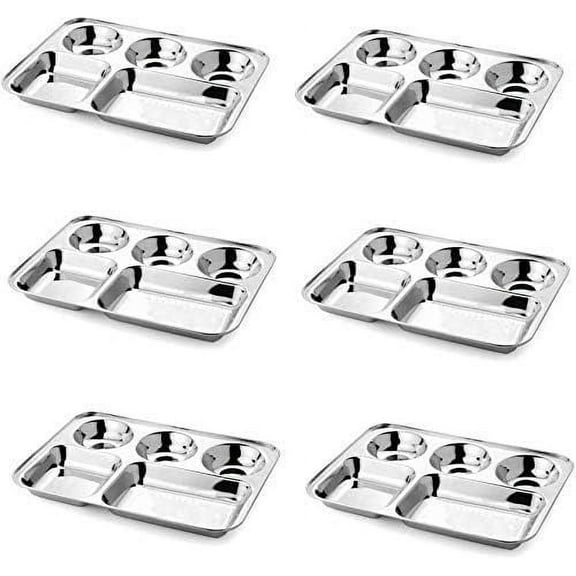 6 pc Stainless Steel Dinner Plates Bhojan thaal Dining Indian Style Langar Plates