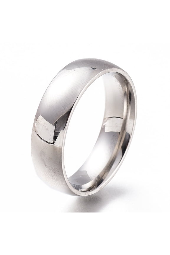 6 pc Tarnish Resistant 304 Stainless Steel Finger Rings Plain Band Rings Stainless Steel color US Size 7 Inner Diameter: 17mm