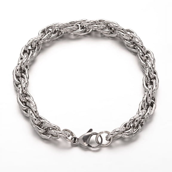 6 pc Tarnish Resistant 304 Stainless Steel Rope Chains Bracelets with Lobster Claw Clasps Stainless Steel 8-1/4 inch(210mm)