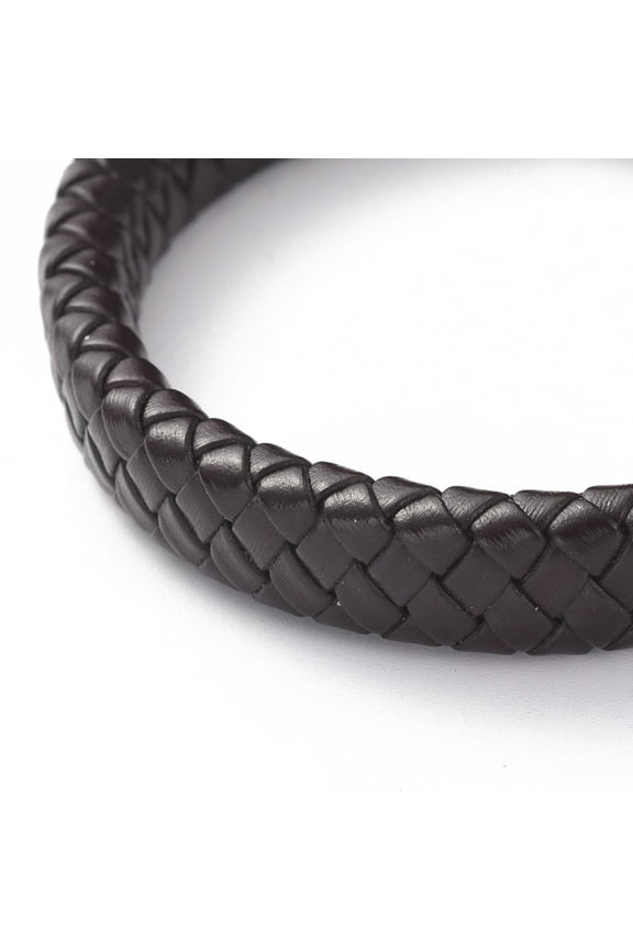 6 pc Unisex Leather Cord Weave Bracelets with 304 Stainless Steel Magnetic Clasps Coconut Brown 8-1/4 inch(21cm) 12x6mm