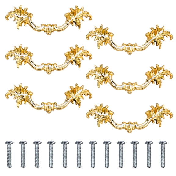 6 pc Zinc Alloy Cabinet Door Knobs Kitchen Drawer Pulls Cabinet Handles with Screw Golden 35.5x129x21.5mm