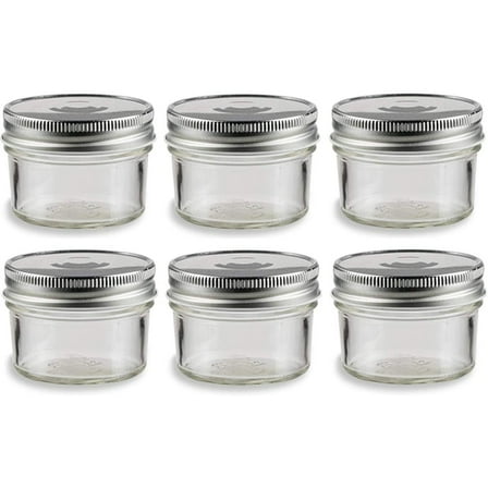 6 pcs, 4 oz Mason Glass Jars with Silver Lids