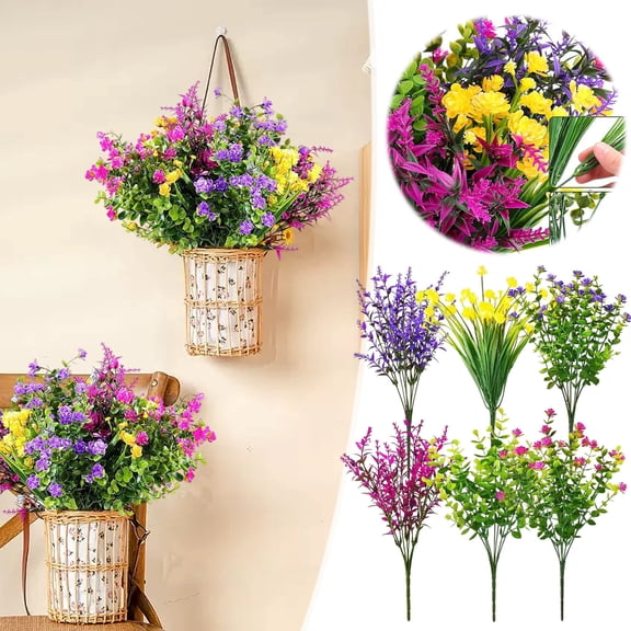 6 pcs Artificial Flowers for Home Decor, Spring Summer Floral Arrangements, Realistic Silk Fake Plants Bouquet Centerpiece for Wedding Party Office Table Vase Fillers Indoor Outdoor Decoration