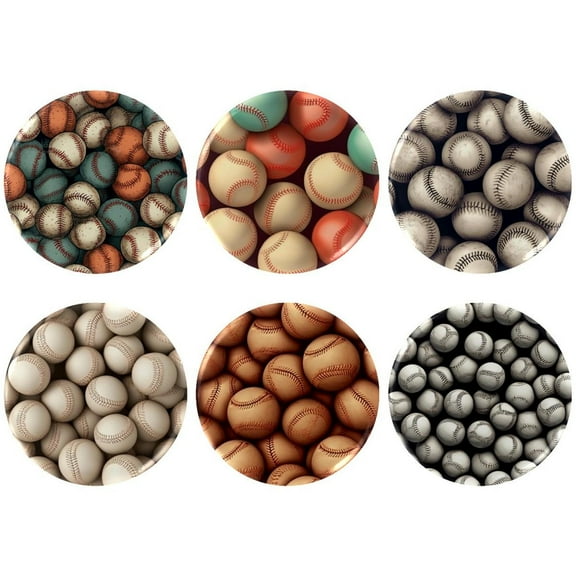 6 pcs Baseball Ball Background Button Badge Pins Party Birthday Pins for Adults, Kids, Men or Women Party Decorations