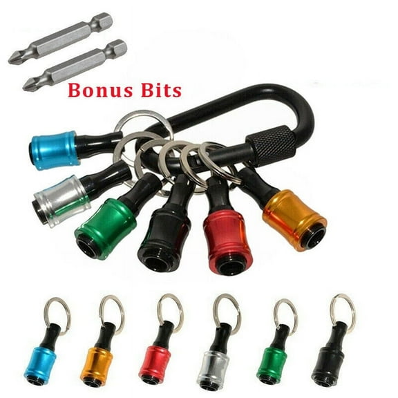 6 pcs Bonus 1/4 Hex Shank Screwdriver Bit Holder Extension Bar Keychain Keyring