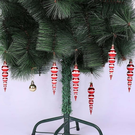 6 pcs Candy Finish Christmas Tree Ornament, Shatterproof Plastic Hanging Balls, Stripe Christmas Pendant Decoration for Holiday Wedding Party , Red and White, 5.59in