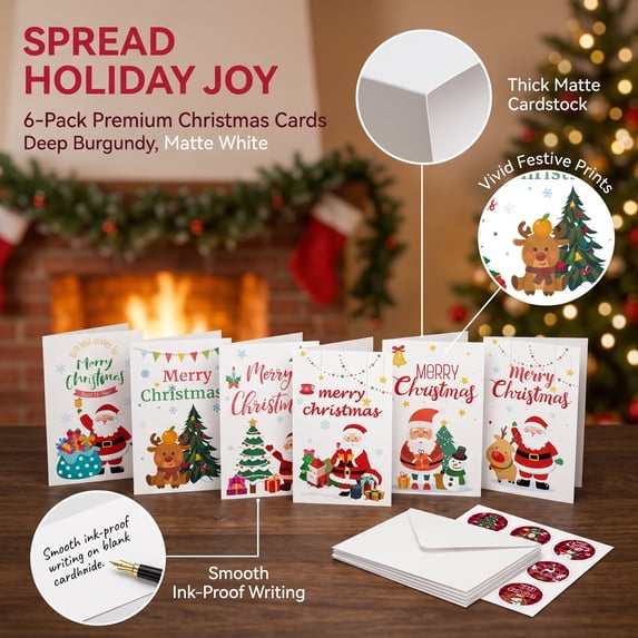 6 pcs Christmas Cards with Envelopes Personalized Greeting Bulk Cards Deluxe Set with Stickers for Friends Grandchildren Holiday Greetings Christmas Decorations by MPOISVA