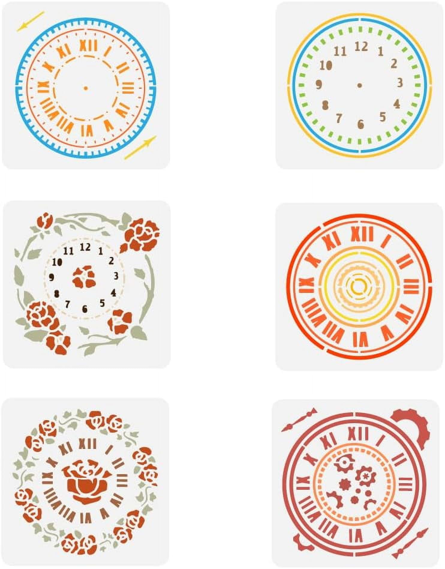 6 pcs Clock Painting Stencil 5.9x5.9inch Reusable Roses Clock Peony ...
