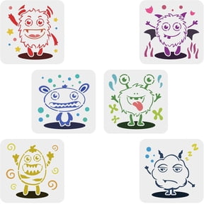 6 pcs Cute Monsters Stencil 5.9x5.9inch Reusable Cartoon Monsters Drawing Stencil Hairball Monster Painting Template for Painting on Wall Wood
