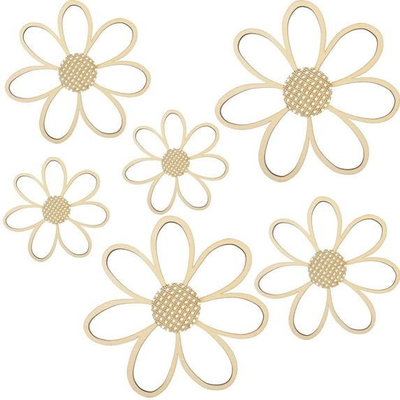 6 pcs Daisy Wall Decor Wooden Daisy Wall Art Flowers Signs Hanging Plaque for Home Nursery Bedroom Farmhouse Bathroom Decorations Housewarming Gifts