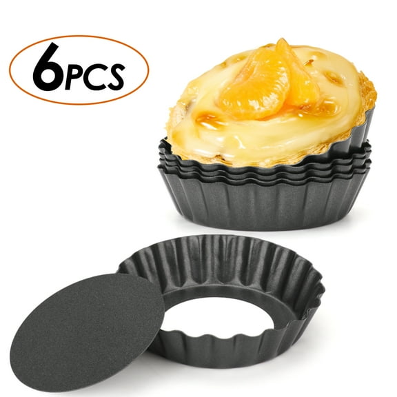 6 pcs Egg Tart Molds, 3" Mini Tart Pans Removable Bottom, Cupcake Cake Muffin Mold Tin Pan Baking Tool, Reusable Quiche Bakeware Carbon Steel for Pies, Quiche, Cheese Cakes, Desserts