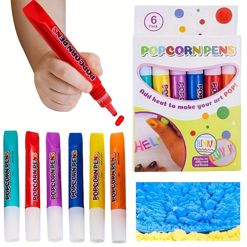 6 pcs Foam Pen Set Popcorn Pens Painting Stress Relief Fun Watercolor ...