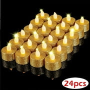 6 pcs Glitter LED Tea Lights, Gold Flameless Votive Candles with Warm White Light, Battery Operated , Realistic Electric Small Fake Tealights for Weddings, Tables, Festival Celebrations