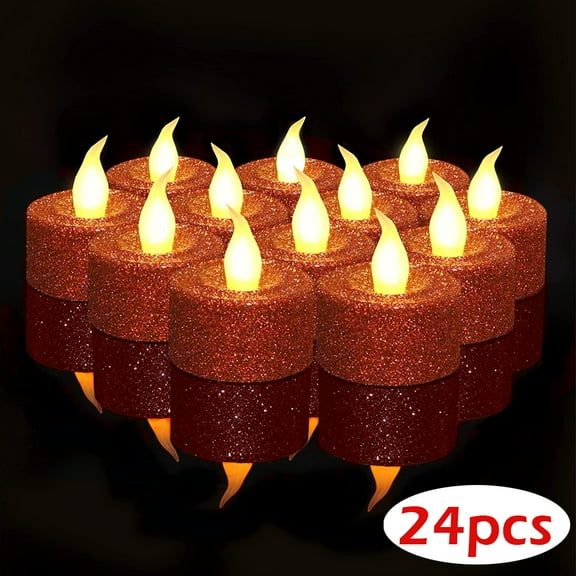 6 pcs Glitter LED Tea Lights, Gold Flameless Votive Candles with Warm White Light, Battery Operated , Realistic Electric Small Fake Tealights for Weddings, Tables, Festival Celebrations