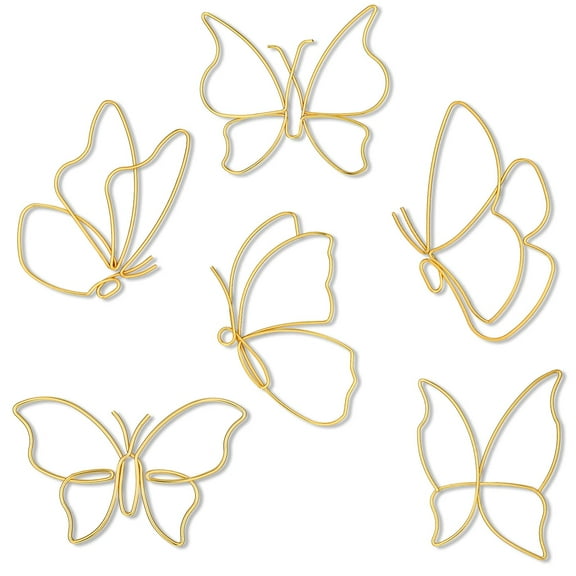 6 pcs Gold Color Metal Butterfly Wall Decor Wire Wall Art Hanging Decorations for Kitchen Bathroom Indoor Outdoor Wedding Birthday Party