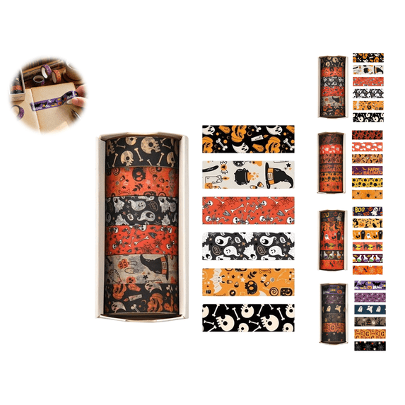 6 pcs Halloween Washi Tape Set Rolls Halloween Scary Decorative Tape for Kids Holiday DIY Art Crafts Notebook Scrapbooking & Stamping Supplies(B Style)