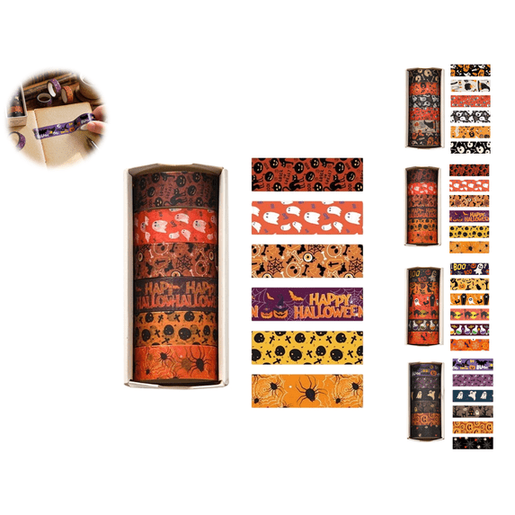 6 pcs Halloween Washi Tape Set Rolls Halloween Scary Decorative Tape for Kids Holiday DIY Art Crafts Notebook Scrapbooking & Stamping Supplies(C Style)