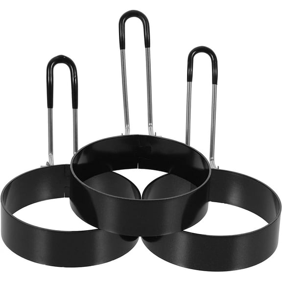6 pcs Handle Poacher Kitchen Rings Stainless Shapers Steel Round Cooking Stick Molds Omelette Egg Beefsteak Mini Restaurant Home Dia Omelet with and Baking (Color : Black, Size : 7.7X7.7X7CM)
