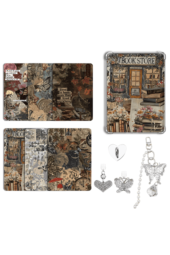 6 pcs Inserts Cardstock Paper for E-Reader, and 2 pcs Dust Plug Charms, 1 Chain Charm Set, 6.8"x4.8" Cardstock Insert Accessories for Paper white 11th-12th, Gift for Book Lover