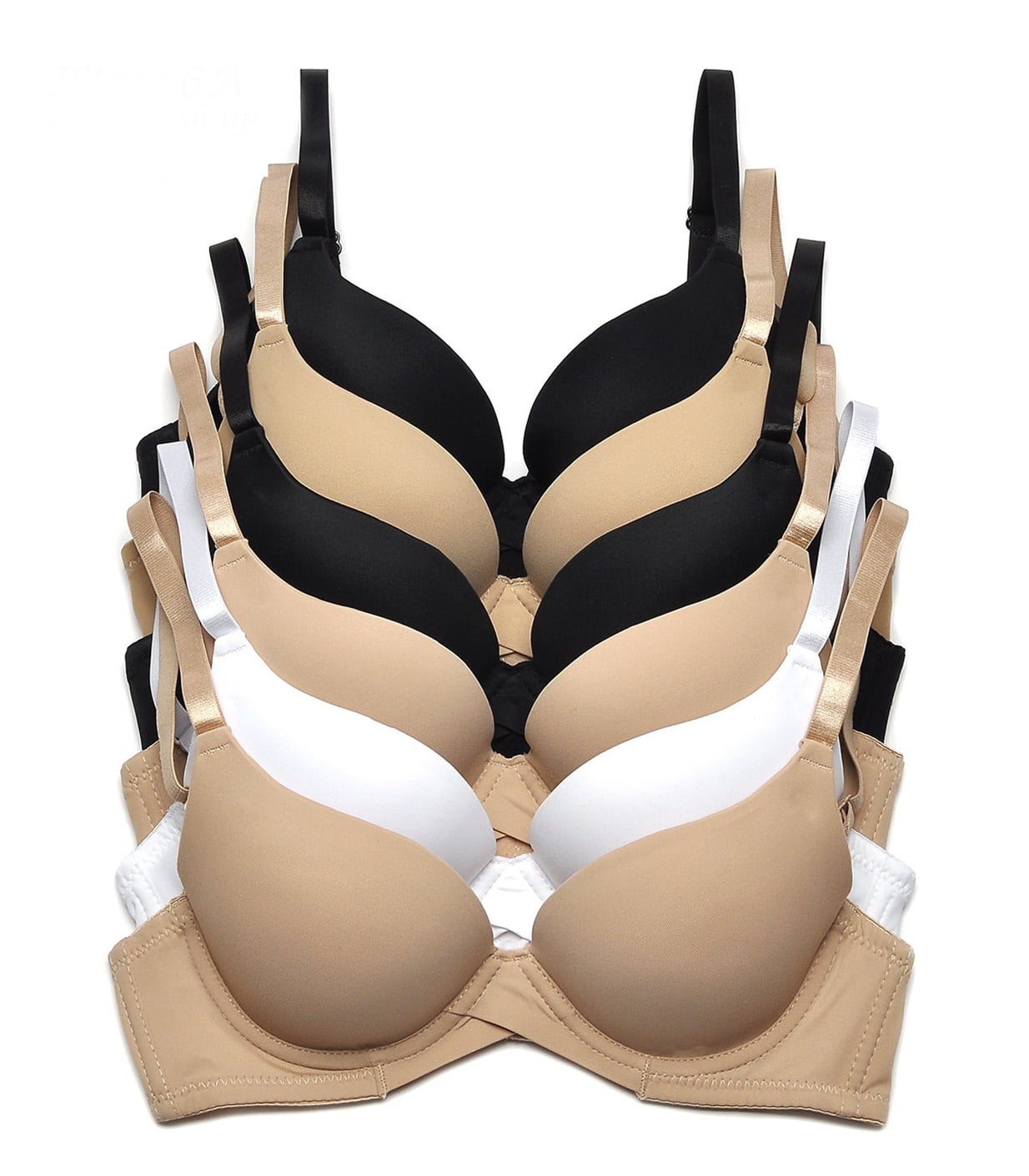 6 pcs Max Lift Power Wired Add 2 Cup Sizes T-Shirt Double Push Up Bra (38C)  