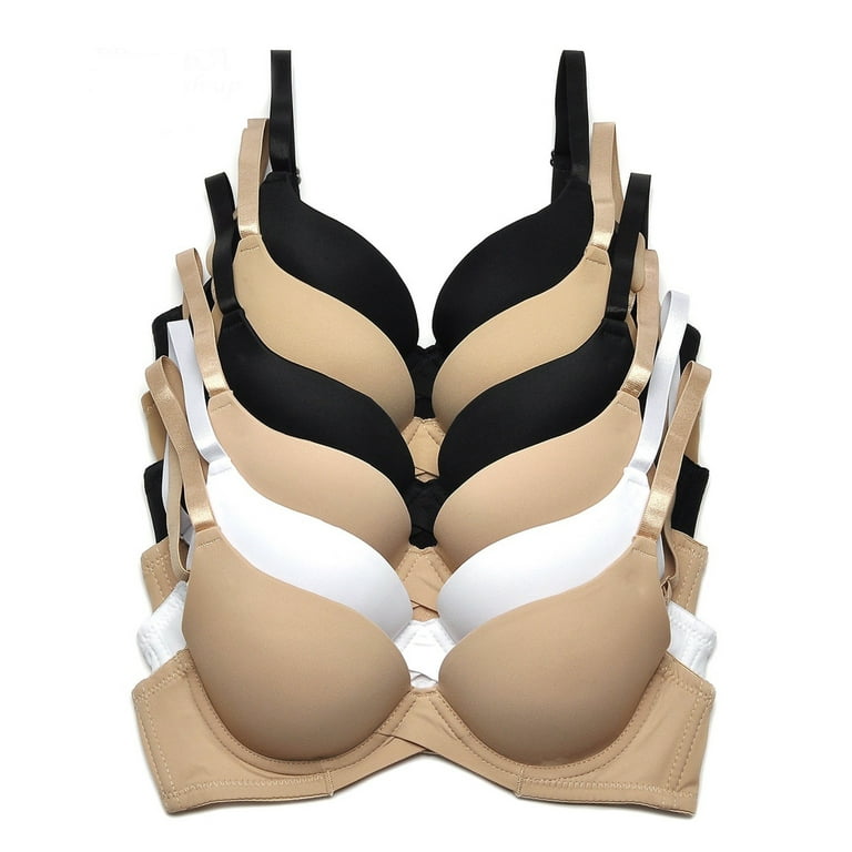 6 pcs Max Lift Power Wired Add 2 Cup Sizes T-Shirt Double Push Up Bra (32A)  