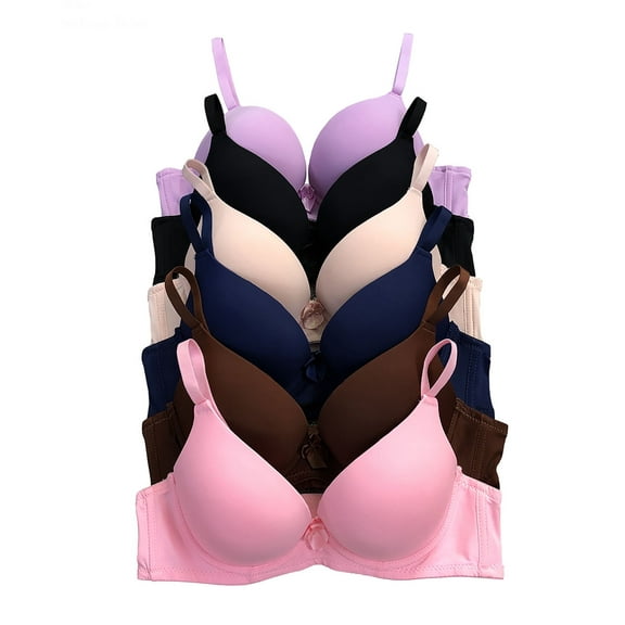 6 pcs Max Lift Power Wired Add 2 Cup Sizes T-Shirt Double Push Up Bra 32B (61093wal)