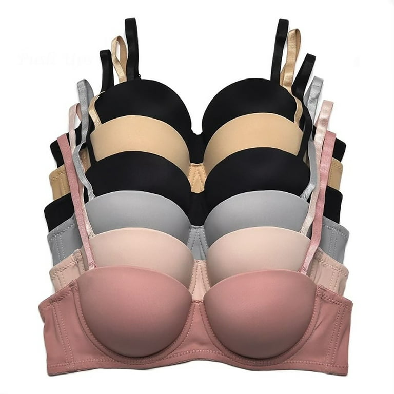 6 pcs Max Lift Power Wired Add 2 Cup Sizes T-Shirt Double Push Up Bra (32B)