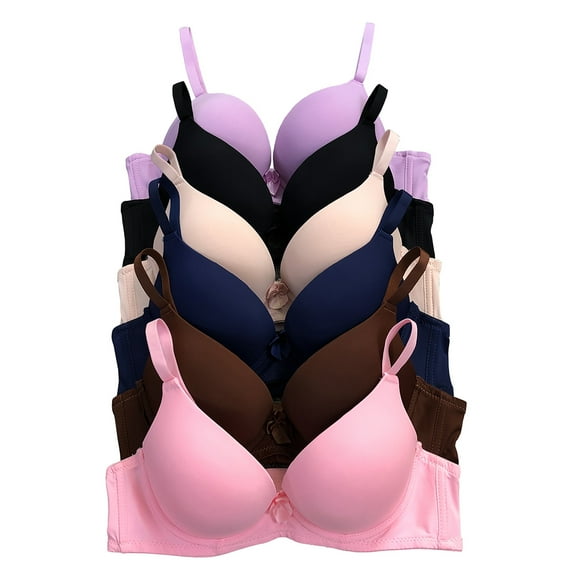 6 pcs Max Lift Power Wired Add 2 Cup Sizes T-Shirt Double Push Up Bra 32B
