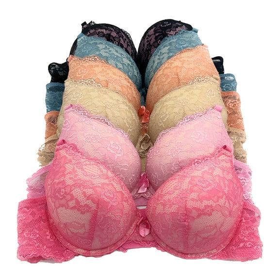 6 pcs Max Lift Power Wired Add 2 Cup Sizes T-Shirt Double Push Up Bra (32B)