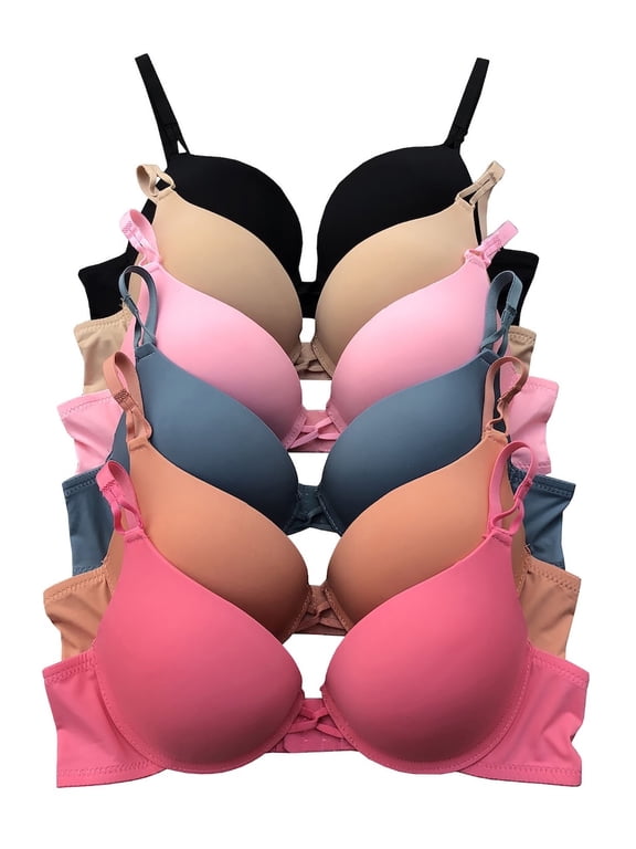 6 pcs Max Lift Power Wired Add 2 Cup Sizes T-Shirt Double Push Up Bra 34B (4390wal)