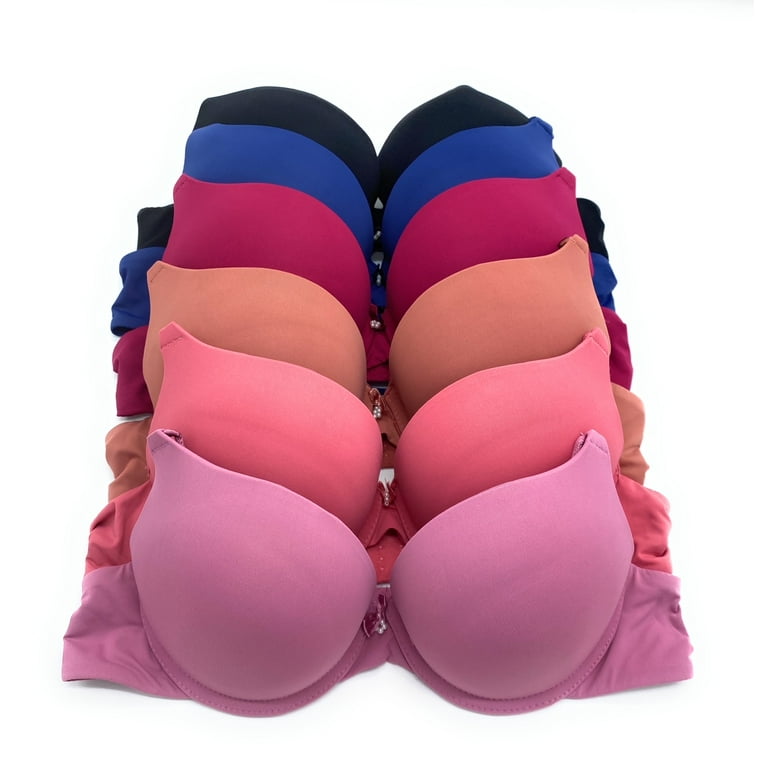 6 pcs Max Lift Power Wired Add 2 Cup Sizes T-Shirt Double Push Up Bra (34B)  