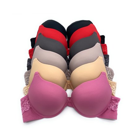 6 pcs Max Lift Power Wired Add 2 Cup Sizes T-Shirt Double Push Up Bra 34C (7130)