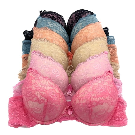 6 pcs Max Lift Power Wired Add 2 Cup Sizes T-Shirt Double Push Up Bra 34C (9904bra)