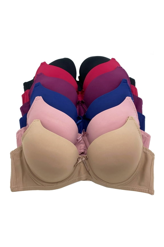 6 pcs Max Lift Power Wired Add 2 Cup Sizes T-Shirt Double Push Up Bra (34C)