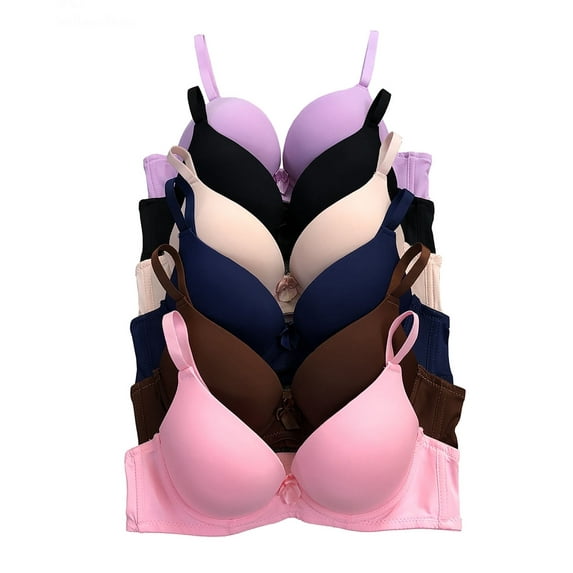 6 pcs Max Lift Power Wired Add 2 Cup Sizes T-Shirt Double Push Up Bra 38C (61093wal)