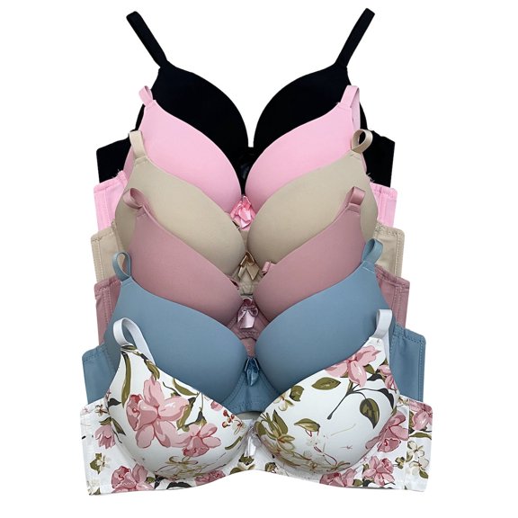 6 pcs Max Lift Power Wired Add 2 Cup Sizes T-Shirt Double Push Up Bra B/C 32B (9920-63L2-63L1)